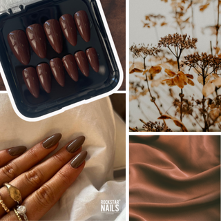 Press On Nails Chocolate Dream in Schokoladenbraun – mittellange Mandelform, handgemalt, Unikat