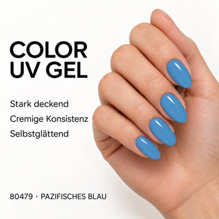 UV/LED Farbgel Pazifisches Blau 80479 – Farbdarstellung auf Nägeln mit Produkteigenschaften
