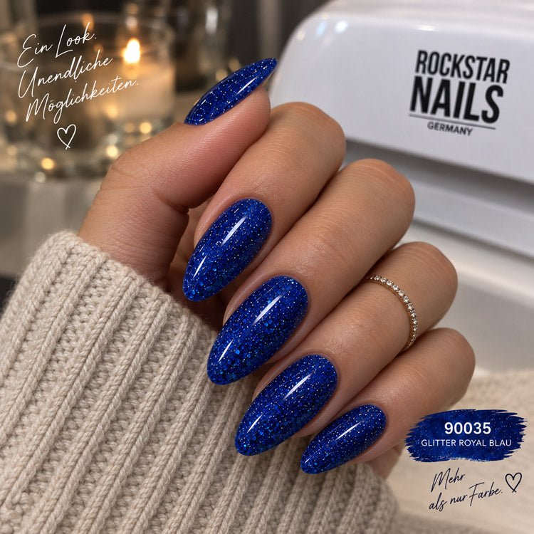 Fertiges Nageldesign mit 3in1 UV Gellack - 90035 - glitter royal blau