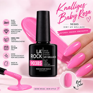 Nägel mit HEMA-freiem 3in1 UV Gellack Knalliges Baby Rosa 90385