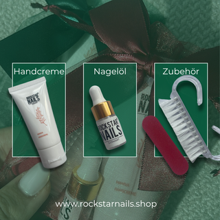 Rockstar Nails Pflegeset Weihnachten – Forest Glow im waldgrünen Satinbeutel