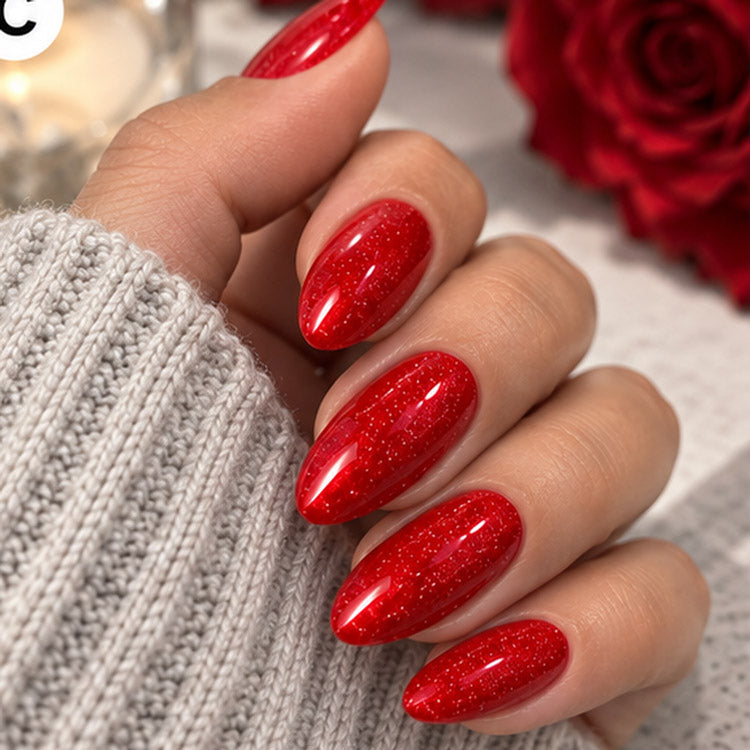 3in1 UV Gellack - 90002 - Starker Rot Ton Mit Rotem Glitzer Effekt